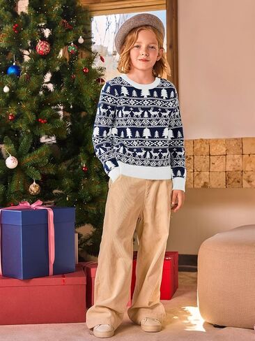 Haloumoning Boys Christmas Sweater Kids Fashion Crewneck Long Sleeve Knit Pullover Sweaters 5-14 Years in Saudi Arabia