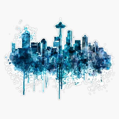 MAGNET Seattle Skyline Monochrome Watercolor Magnetic Vinyl Sticker Decal Magnet 5" in Saudi Arabia