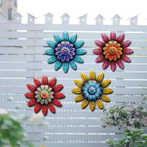 Metal Flower Wall Decor for Outdoor Garden Fence Durable Floral Metal Wall Art with Vivid Colors, Home Decor Sculpture for Patio, Backyard & Garden in Saudi Arabia