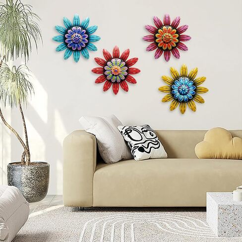 Metal Flower Wall Decor for Outdoor Garden Fence Durable Floral Metal Wall Art with Vivid Colors, Home Decor Sculpture for Patio, Backyard & Garden in Saudi Arabia