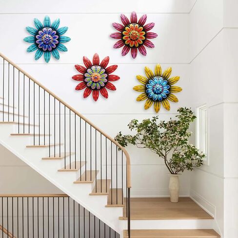 Metal Flower Wall Decor for Outdoor Garden Fence Durable Floral Metal Wall Art with Vivid Colors, Home Decor Sculpture for Patio, Backyard & Garden in Saudi Arabia