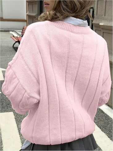 GORGLITTER Women's Cable Knit Fall Sweater 2025 Oversized Chunky Long Sleeve Crewneck Loose Pullover Jumpers Tops in Saudi Arabia