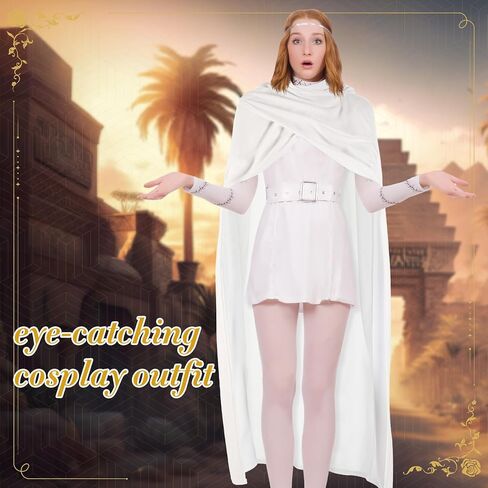 Hooded Shawl White Cloak Robe Cowl Hood Cape Medieval Scarf Post Apocalyptic Clothing for Queen Women Halloween Cosplay Dress Costume Outfit in Saudi Arabia