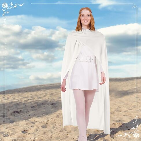 Hooded Shawl White Cloak Robe Cowl Hood Cape Medieval Scarf Post Apocalyptic Clothing for Queen Women Halloween Cosplay Dress Costume Outfit in Saudi Arabia