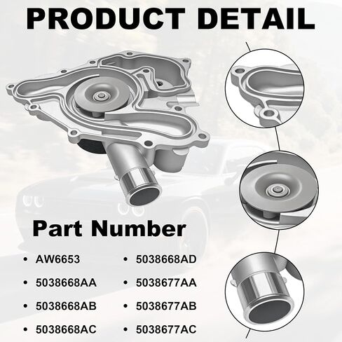 PartsFlow AW6653 Engine Water Pump 5038668AA Compatible with 2011-2020 Chrysler 300 Dodge Challenger Jeep Grand Cherokee 6.4L 5.7L 53022340AC 53022340AF in Saudi Arabia