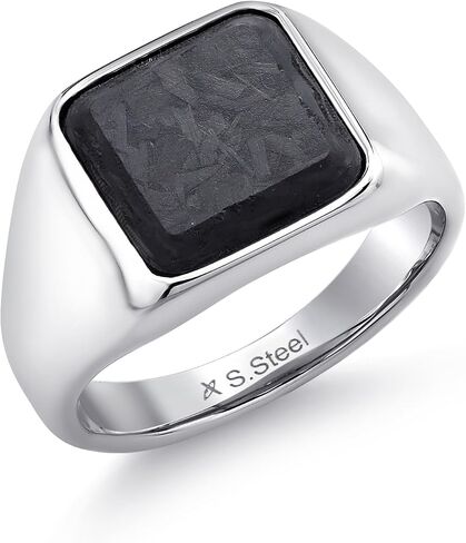 Gem Stone King Men's Stainless Steel Black Carbon Fiber Inlay Pinky Thumb Square Signet Pinky Thumb Band Ring (8MM Width, Available in Size 9, 10, 11, 12) in Saudi Arabia