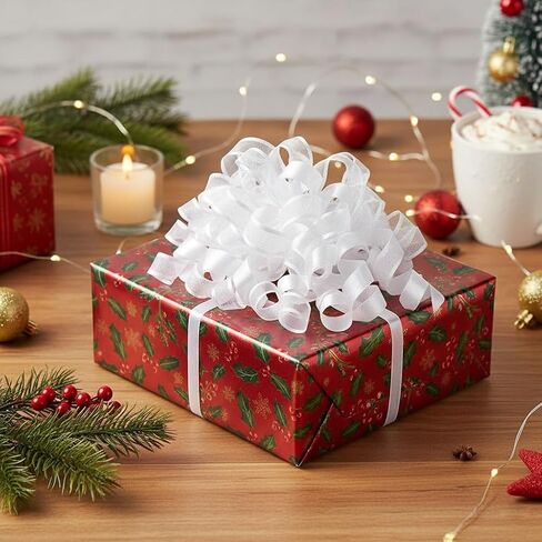 CT CRAFT LLC Silver Metallic Curly Ribbon Bow 6" Long x 6 Counts Gift Wrapping Pre-Tied Self-Adhesive Tab for Birthday Present Box Wine Bottle Baby Shower Party Christmas Hanukah in Kuwait