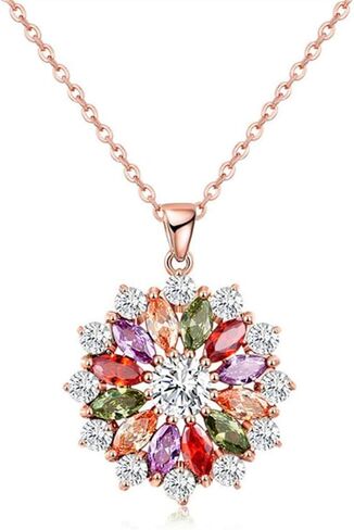 Colorful Snowflake CZ Christmas Pendant Necklace for Women Dainty Rose Gold Plated Austrian Crystal Flower Choker Necklaces Adjustable Chain Fashion Jewelry for Party Xmas 18" in Saudi Arabia
