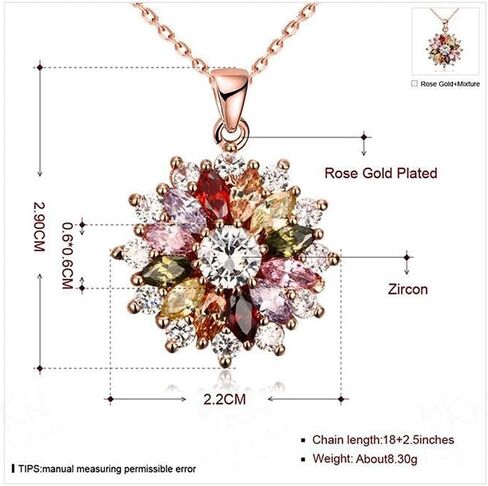 Colorful Snowflake CZ Christmas Pendant Necklace for Women Dainty Rose Gold Plated Austrian Crystal Flower Choker Necklaces Adjustable Chain Fashion Jewelry for Party Xmas 18" in Saudi Arabia