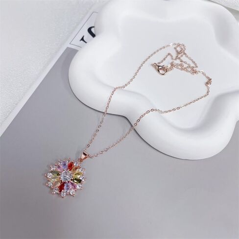 Colorful Snowflake CZ Christmas Pendant Necklace for Women Dainty Rose Gold Plated Austrian Crystal Flower Choker Necklaces Adjustable Chain Fashion Jewelry for Party Xmas 18" in Saudi Arabia