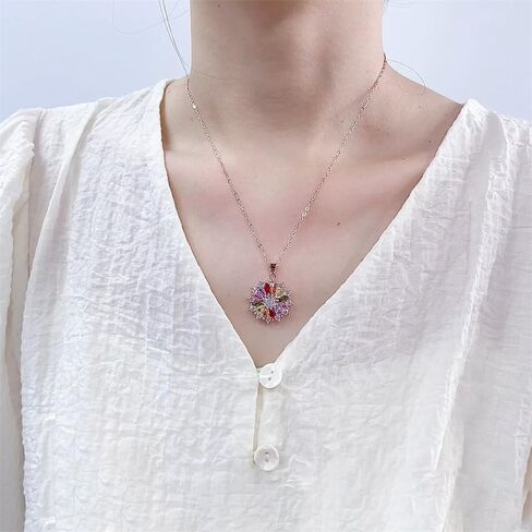 Colorful Snowflake CZ Christmas Pendant Necklace for Women Dainty Rose Gold Plated Austrian Crystal Flower Choker Necklaces Adjustable Chain Fashion Jewelry for Party Xmas 18" in Saudi Arabia