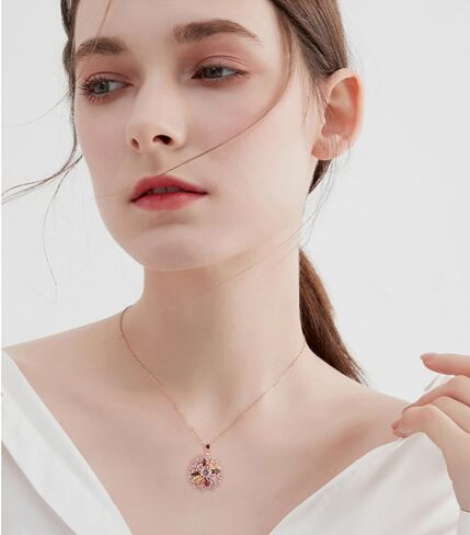 Colorful Snowflake CZ Christmas Pendant Necklace for Women Dainty Rose Gold Plated Austrian Crystal Flower Choker Necklaces Adjustable Chain Fashion Jewelry for Party Xmas 18" in Saudi Arabia