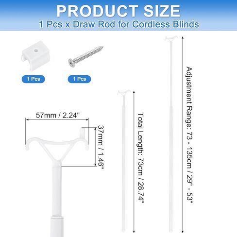 uxcell 29"-53" Draw Rod for Cordless Blinds, Telescopic Rod to Pull Window Shades Up and Down, Clothes Hanger Hook Pole, Aluminum Alloy Blinds Tilt Wand for Roller Shades, White in Saudi Arabia