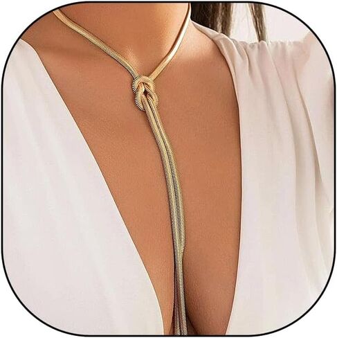 Snake Bone Chain Tassel Choker for Women 14K Gold Twisted Snake Link Long Lasso Statement Necklace Minimalist Herringbone Knot Y Choker Charm Jewelry in Saudi Arabia