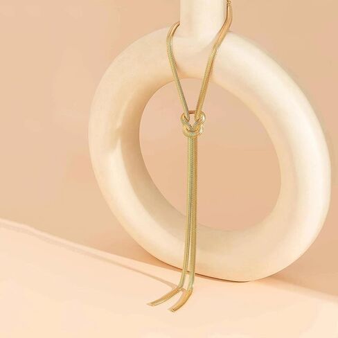 Snake Bone Chain Tassel Choker for Women 14K Gold Twisted Snake Link Long Lasso Statement Necklace Minimalist Herringbone Knot Y Choker Charm Jewelry in Saudi Arabia