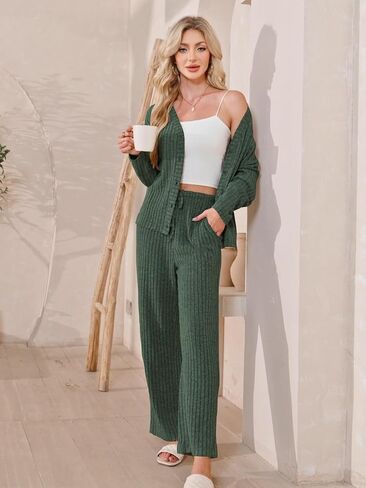 Kikibell Womens Pajamas Sets Button Down Lounge Set 2 Piece Sleepwear Loungewear Long Sleeve Pjs with Pocket Fall Outfits in Kuwait