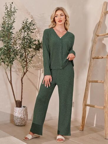 Kikibell Womens Pajamas Sets Button Down Lounge Set 2 Piece Sleepwear Loungewear Long Sleeve Pjs with Pocket Fall Outfits in Kuwait