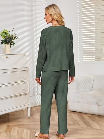 Kikibell Womens Pajamas Sets Button Down Lounge Set 2 Piece Sleepwear Loungewear Long Sleeve Pjs with Pocket Fall Outfits in Kuwait