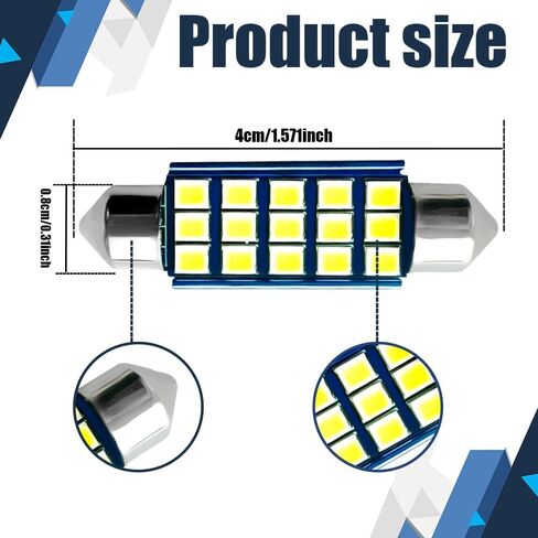2 قطعة 578 لمبات LED ساطعة للغاية 1200LM 2835 شرائح لأضواء باب خريطة القبة الداخلية LED، 1.6 بوصة 6000K أبيض LED استبدال لمبات السيارة الداخلية 211-2 212-2 569 6411 6451 41 مم 42 مم in Saudi Arabia