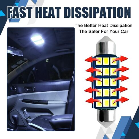 2 قطعة 578 لمبات LED ساطعة للغاية 1200LM 2835 شرائح لأضواء باب خريطة القبة الداخلية LED، 1.6 بوصة 6000K أبيض LED استبدال لمبات السيارة الداخلية 211-2 212-2 569 6411 6451 41 مم 42 مم in Saudi Arabia
