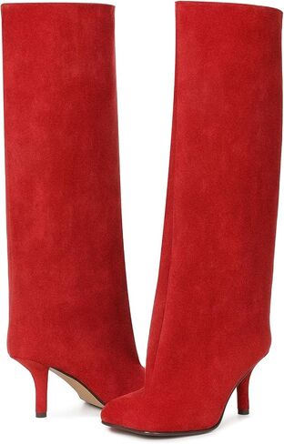 VOMIRA Women's Knee High Nude Suede Wide Calf Square Toe Stiletto Fall Winter Pull On High Heel Long Ladies Fashion Dress Tall Slouchy Boots in Saudi Arabia