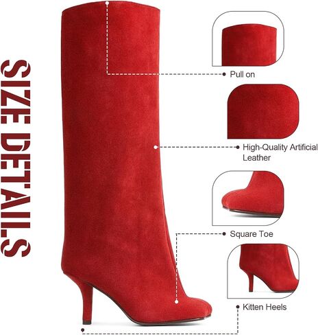 VOMIRA Women's Knee High Nude Suede Wide Calf Square Toe Stiletto Fall Winter Pull On High Heel Long Ladies Fashion Dress Tall Slouchy Boots in Saudi Arabia