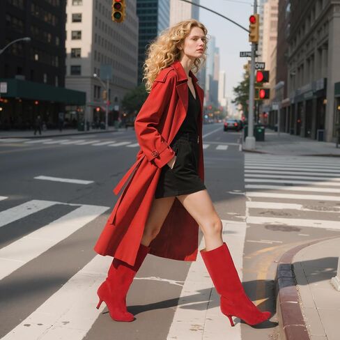 VOMIRA Women's Knee High Nude Suede Wide Calf Square Toe Stiletto Fall Winter Pull On High Heel Long Ladies Fashion Dress Tall Slouchy Boots in Saudi Arabia