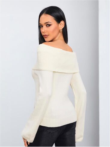 MakeMeChic Women's Off Shoulder Sweater Long Sleeve Fold Over Sweater Pullover Tops in Saudi Arabia