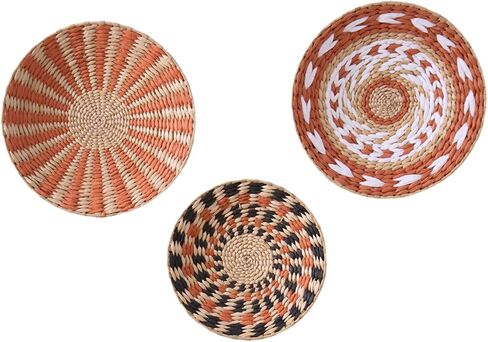 3PCS Boho Wall Basket Decor – Handmade Woven Baskets for Wall Hanging – Rustic & Farmhouse Wall Art for Living Room, Bedroom – Decorative Tray-Style Bohemian Accents in Saudi Arabia