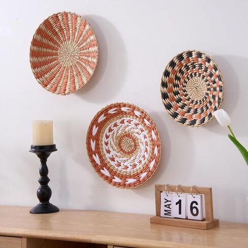 3PCS Boho Wall Basket Decor – Handmade Woven Baskets for Wall Hanging – Rustic & Farmhouse Wall Art for Living Room, Bedroom – Decorative Tray-Style Bohemian Accents in Saudi Arabia