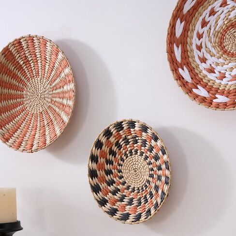 3PCS Boho Wall Basket Decor – Handmade Woven Baskets for Wall Hanging – Rustic & Farmhouse Wall Art for Living Room, Bedroom – Decorative Tray-Style Bohemian Accents in Saudi Arabia