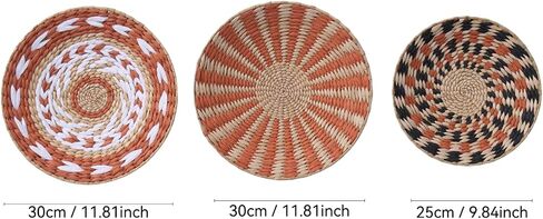 3PCS Boho Wall Basket Decor – Handmade Woven Baskets for Wall Hanging – Rustic & Farmhouse Wall Art for Living Room, Bedroom – Decorative Tray-Style Bohemian Accents in Saudi Arabia
