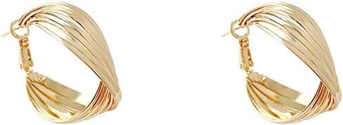 Chunky Gold Earrings Geometric Round Interweave Large Hoop Earrings Hypoallergenic Twisted Hoop Earrings Vintage Earrings Simple Fashion Jewelry Accessories for Women in Saudi Arabia