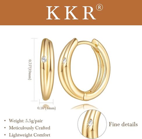 أقراط KKR الذهبية عيار 14 قيراط من الذهب للنساء حلق للنساء مع مكعب زركونيا كروس تصميم مزدوج CZ حلق للنساء in Kuwait