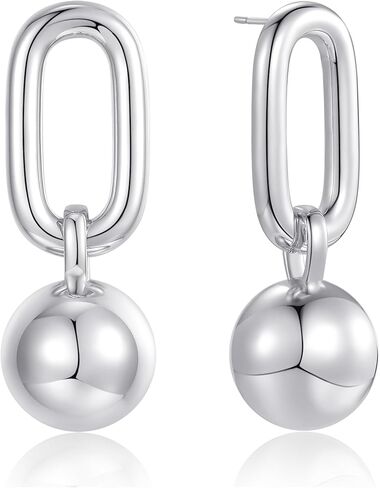 Gold Link Ball Drop Earrings | Hollow Dangling Ball Post Earrings | Bold Sphere Ball Earrings in Saudi Arabia
