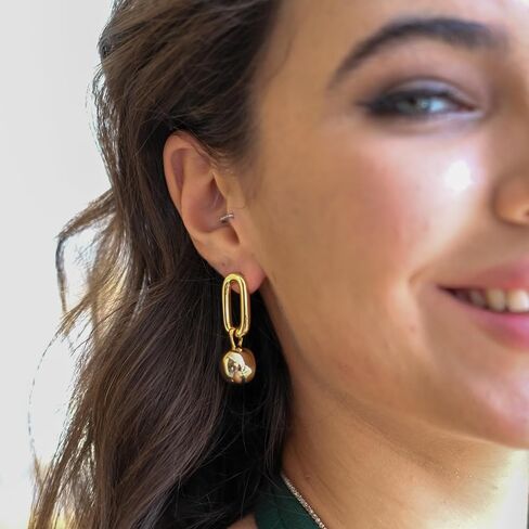 Gold Link Ball Drop Earrings | Hollow Dangling Ball Post Earrings | Bold Sphere Ball Earrings in Saudi Arabia