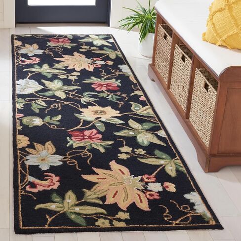 SAFAVIEH Chelsea Collection Runner Rug - 2'6" x 8', Black, Hand-Hooked French Country Wool, Ideal for High Traffic Areas in Living Room, Bedroom (HK311A) in Saudi Arabia
