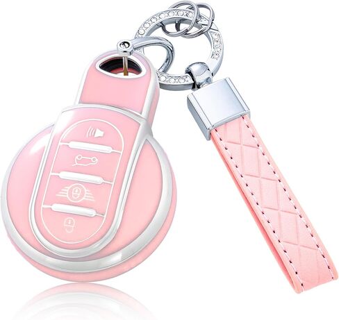 Key Fob Cover with Keychain for Mini Cooper F54 F55 F56 F57 F60 4-Buttons (Pink) in Saudi Arabia