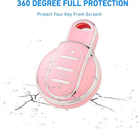 Key Fob Cover with Keychain for Mini Cooper F54 F55 F56 F57 F60 4-Buttons (Pink) in Saudi Arabia