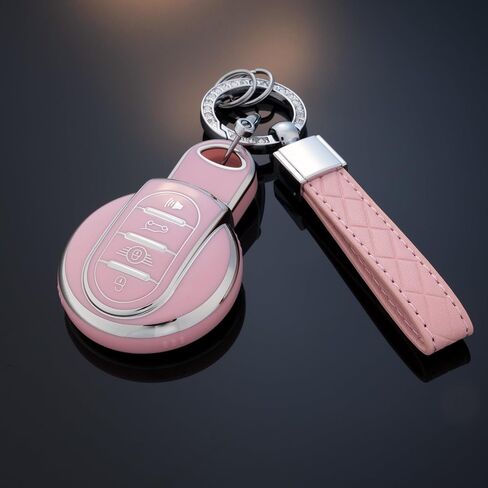 Key Fob Cover with Keychain for Mini Cooper F54 F55 F56 F57 F60 4-Buttons (Pink) in Saudi Arabia