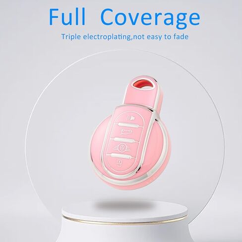 Key Fob Cover with Keychain for Mini Cooper F54 F55 F56 F57 F60 4-Buttons (Pink) in Saudi Arabia