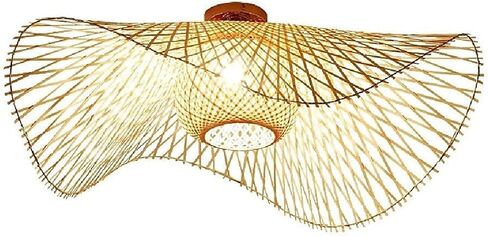 LNPTAL Handwoven Rattan Flush Mount Ceiling Light, Boho Wavy Bamboo Semi Flush Mount Fixture, Natural Wicker Dome Ceiling Lamp for Bedroom Living Room Dining Room in Saudi Arabia