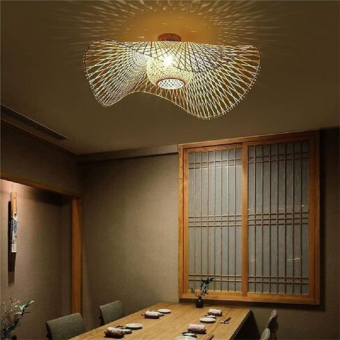 LNPTAL Handwoven Rattan Flush Mount Ceiling Light, Boho Wavy Bamboo Semi Flush Mount Fixture, Natural Wicker Dome Ceiling Lamp for Bedroom Living Room Dining Room in Saudi Arabia