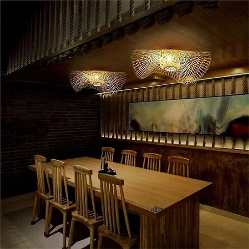 LNPTAL Handwoven Rattan Flush Mount Ceiling Light, Boho Wavy Bamboo Semi Flush Mount Fixture, Natural Wicker Dome Ceiling Lamp for Bedroom Living Room Dining Room in Saudi Arabia