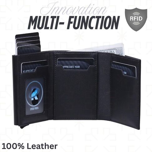 Pop Up Wallet for Men, RFID Blocking Slim Leather Wallet, Minimalist Front Pocket Card Holder with Quick Access Ejector, Ideal Christmas Gift for Dad, Husband, Boyfriend, Stocking Stuffer in Saudi Arabia