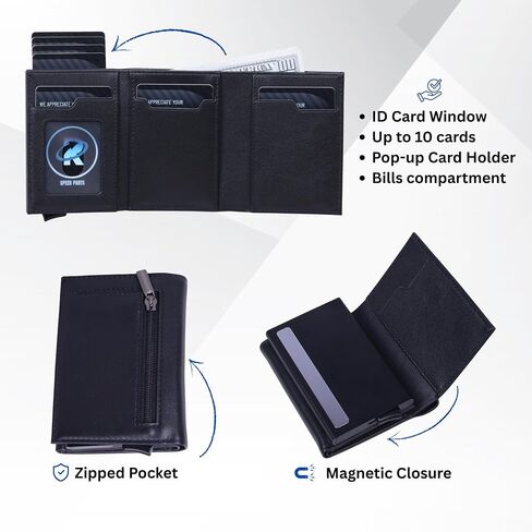 Pop Up Wallet for Men, RFID Blocking Slim Leather Wallet, Minimalist Front Pocket Card Holder with Quick Access Ejector, Ideal Christmas Gift for Dad, Husband, Boyfriend, Stocking Stuffer in Saudi Arabia