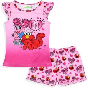 Sesame Street Girls' BFF Elmo Abby Cadabby Sleep Pajama Sleep Set Shorts