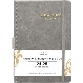 مخطط 2024-2025 - مخطط شهري أسبوعي 2024-2025، يوليو 2024 - يونيو 2025، مخطط أكاديمي 5.85 بوصة × 8.5 بوصة 2024-2025 مع غطاء جلدي، حامل قلم، إغلاق مرن، صفحات مسطرة