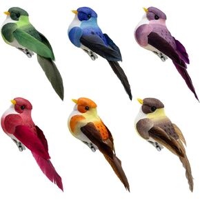LWINGFLYER 12pcs Artificial Decorative Birds 3.5-Inch Realistic Feather Sparrow Clip on Bird Ornaments for Crafts Christmas Tree Decoration Home Decor Flower Arrangements