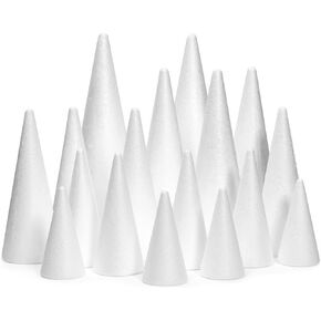 Bright Creations 18 Pack Foam Cones for Crafts, 5 Assorted Sizes for Trees, Holiday Decorations, Handmade Gnomes (White, 4,6,8,10,12")